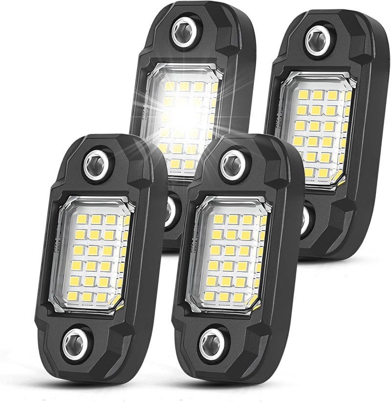 LY8 4 Pods White Rock Lights 24 LEDs Chips Waterproof Neon Trail Rig Lamp Underglow Light for Car Truck Motorcycle Boat SUV ATV UTV (White) - Image 1
